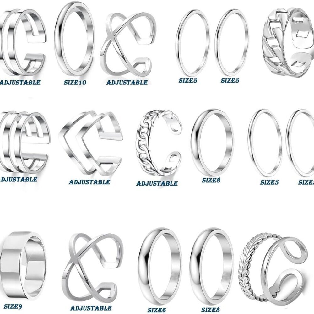 17pcs Silver Stainless Steel Stackable Rings For … - image 8